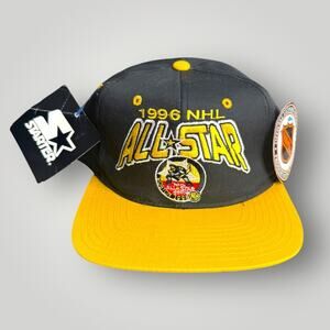 NWT  Rare VTG 1996 NHL All-Star Game Starter Snapback Hat - Black/Yellow